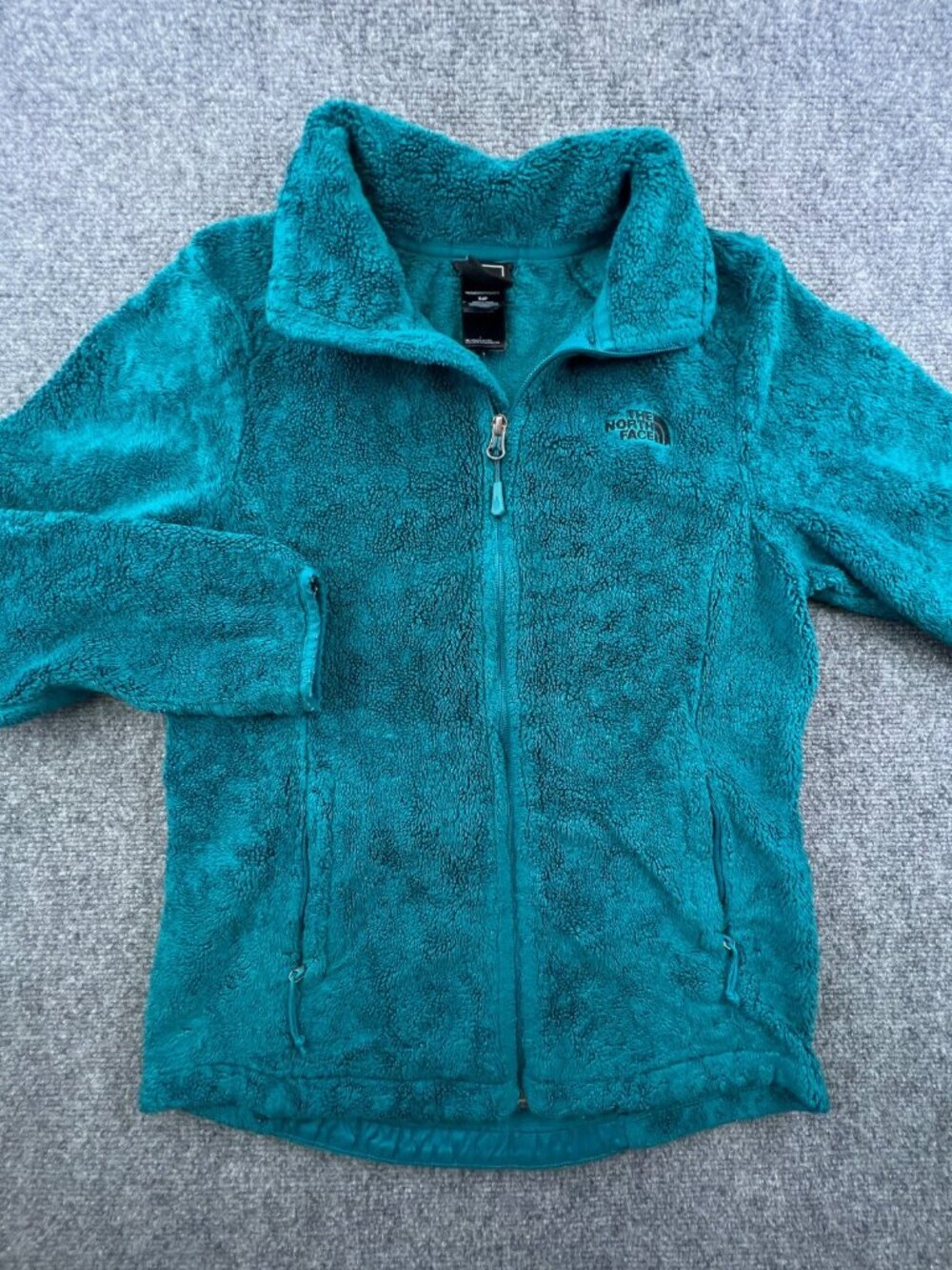 The North Face Blue Fleece Jacket Woman Small Full Zip Logo Zip Pockets FUZZY - Picture 2 of 12